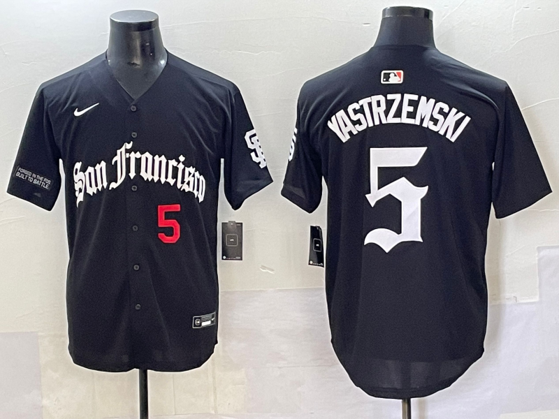 Men 2025 San Francisco Giants 5 Yastrezemski Black Five generations Joint Name Nike MLB Jersey style 6